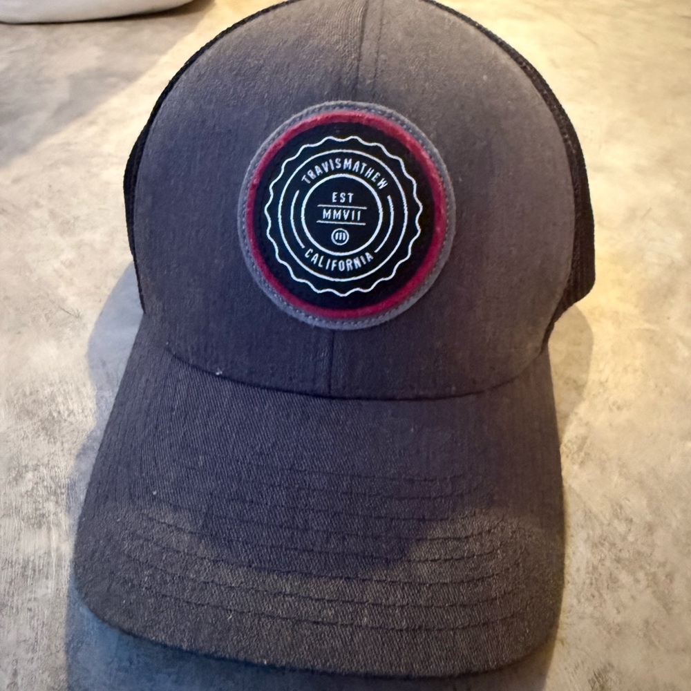 Travis Mathew Gray Hat with Black and Red Logo